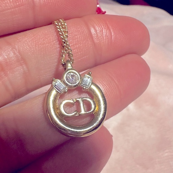 DIOR - Christian Dior CD Logo Stone Gold Tone Pendant Necklace - Picture 3 of 13